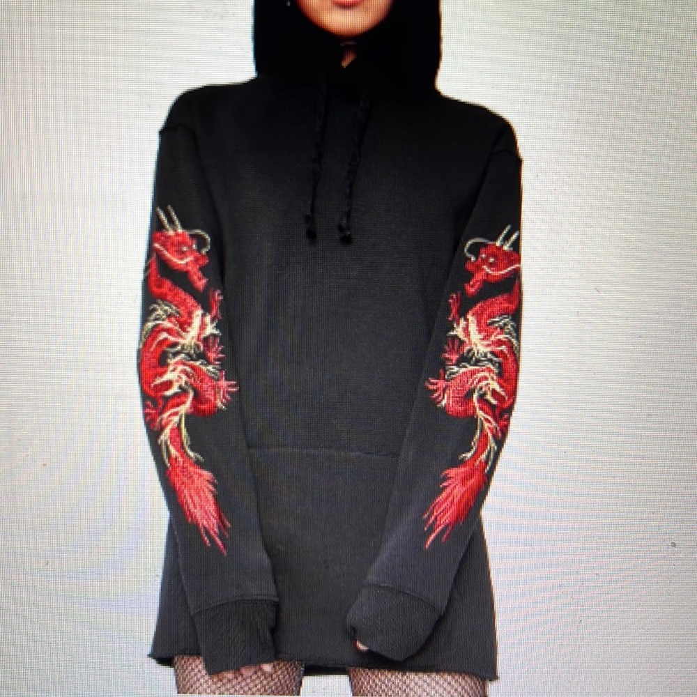 Black embroidered dragon hoodie